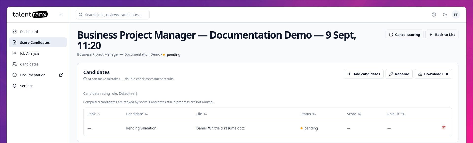 Pending candidate review