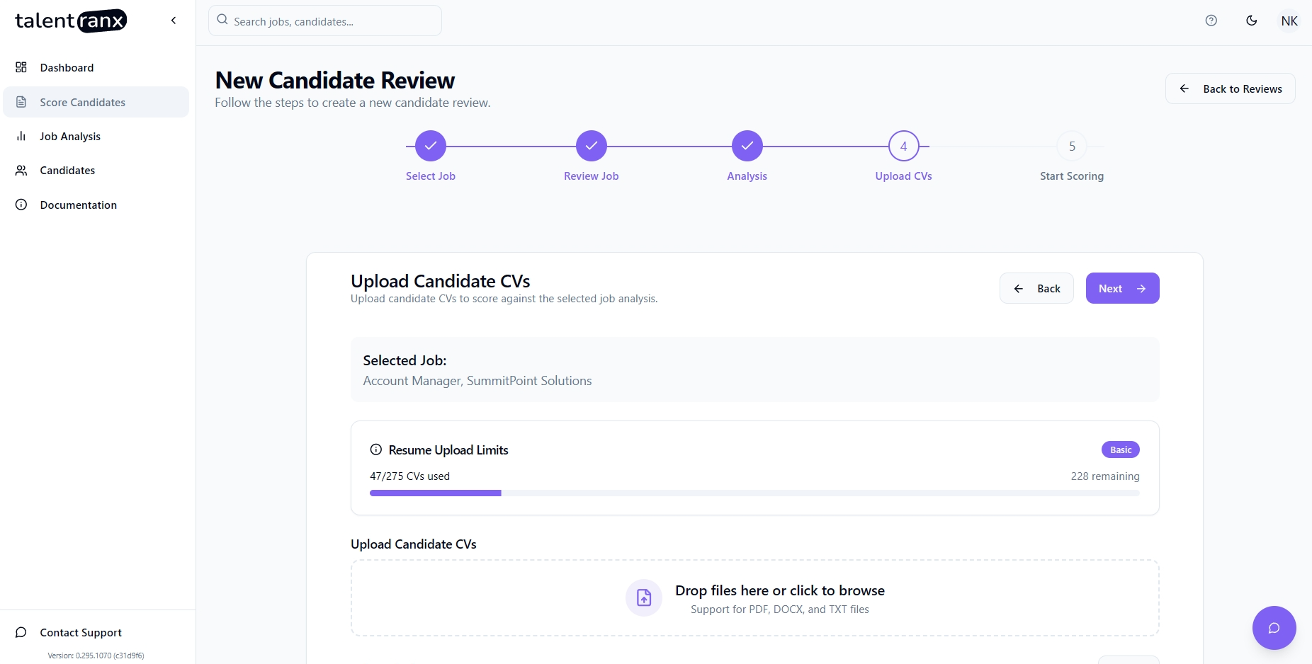 CV Scoring Wizard Step 4